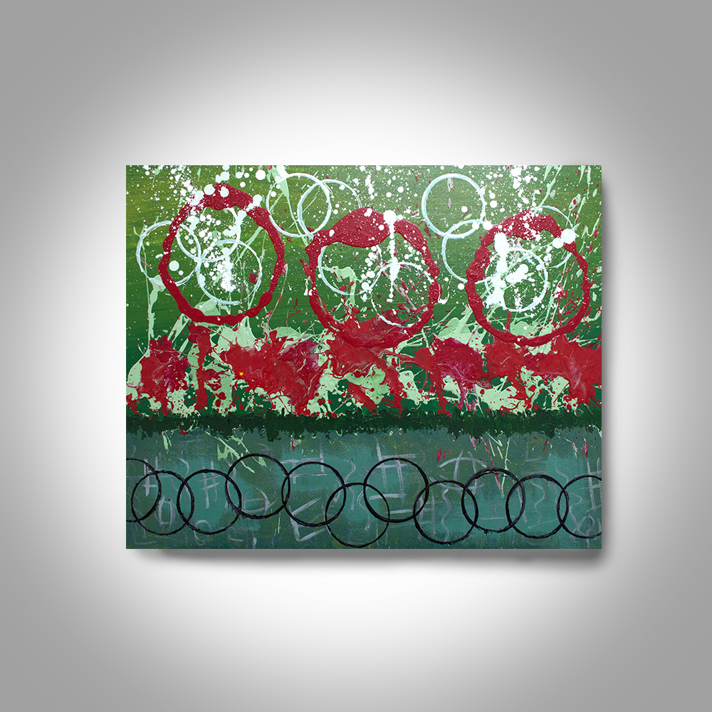 Acrylic Abstract Painting 30 x 24, Red , Green Painting
