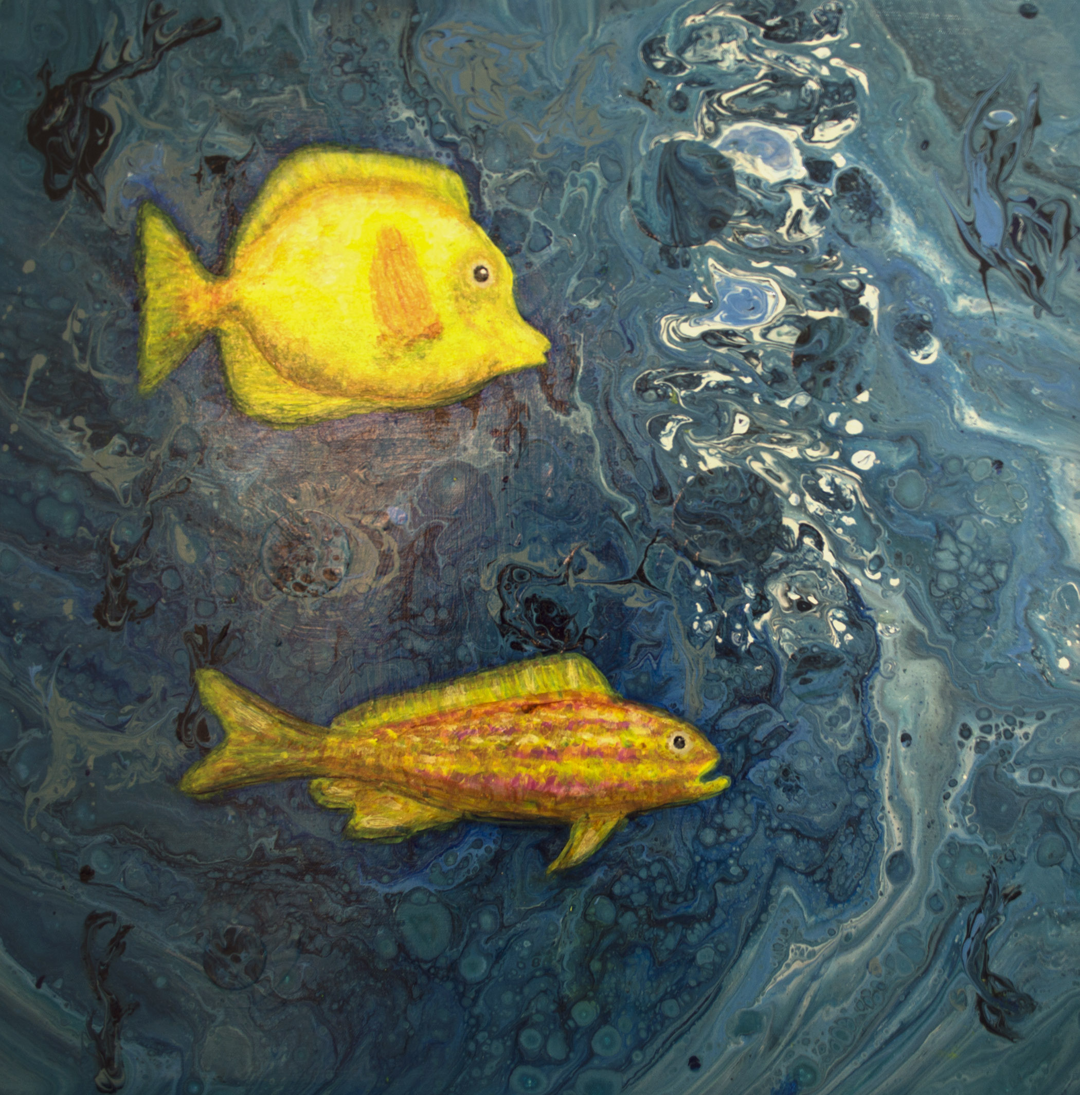 Yellow vibrants, painting,oceas, fish, sea, fishing Mixed Media by
